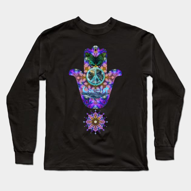 Hand of Fatima Purple Mandala Long Sleeve T-Shirt by Dream and Design